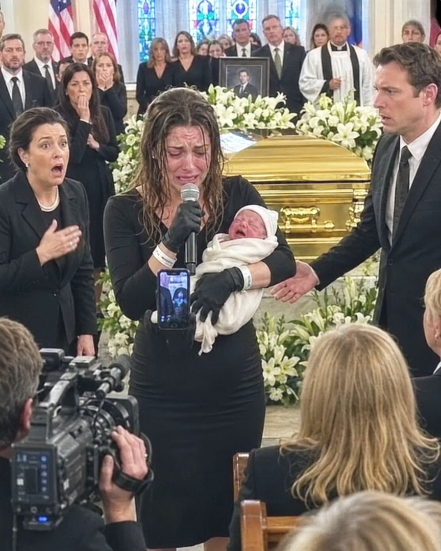 I was heavily bleeding postpartum, forced to stand for hours next to my father-in-law’s solid gold casket because my husband said sitting down was "disrespectful to the dead." When I begged his sister to hold my crying newborn just for five minutes so I could change my surgical dressings, she scoffed, "Put the brat on the floor. Grandpa’s legacy matters more." That was the moment my last shred of mercy died. I walked straight up to the open casket, grabbed the microphone meant for eulogies, and pressed "play" on my phone. What happened next...