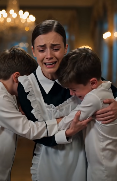 The boys were holding the maid like they were afraid someone would rip her away.
