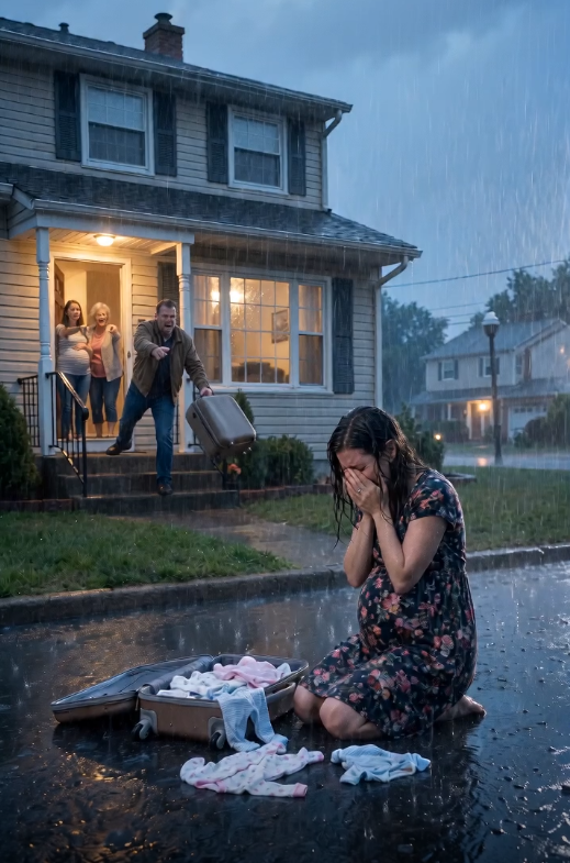 Eight Months Pregnant, She Was Thrown Out of Her Home by Her Own Husband... Left Standing in the Rain with Nothing but a Suitcase and Her Baby's Tiny Clothes Scattered Across the Street.