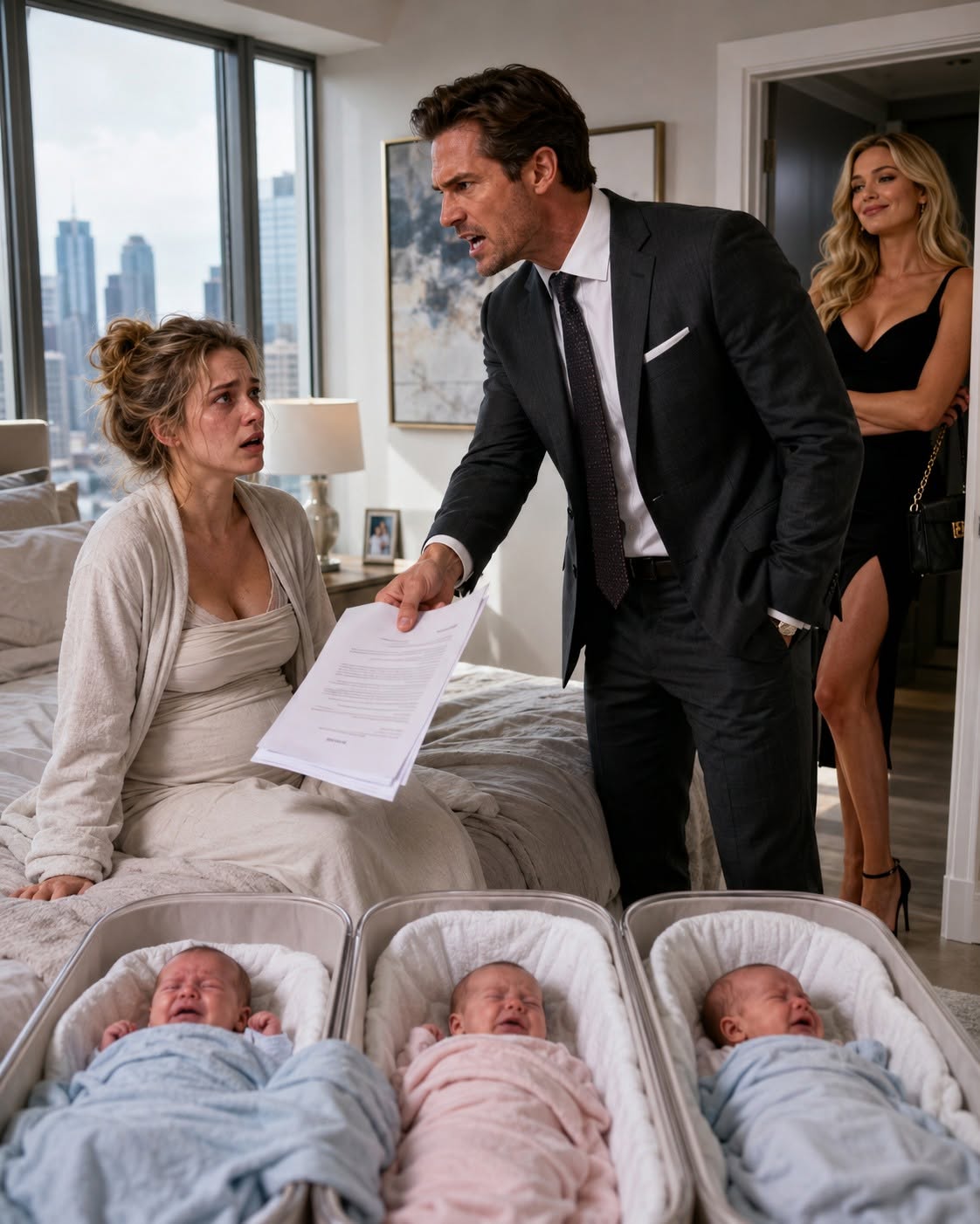 I was served divorce papers while holding one of my newborn triplets—and my millionaire husband stood beside his 22-year-old secretary, called me a scarecrow, and told me I was no longer worthy of his image. What he didn’t realize was that the woman he was humiliating had the power to turn his perfect life into a story the entire country would watch unfold.