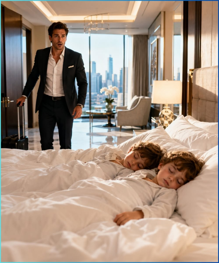 The Millionaire CEO Returned to His Hotel Suite and Found Two Little Twins Sleeping in His Bed