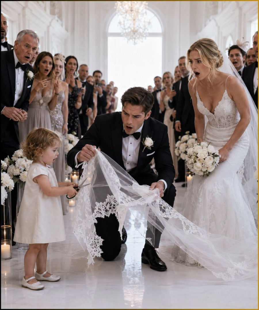 The Maid’s Toddler Ruined the Billionaire Bride’s Veil, but the Name Hidden in Its Hem Made the Groom Stop the Wedding Before She Reached the Altar