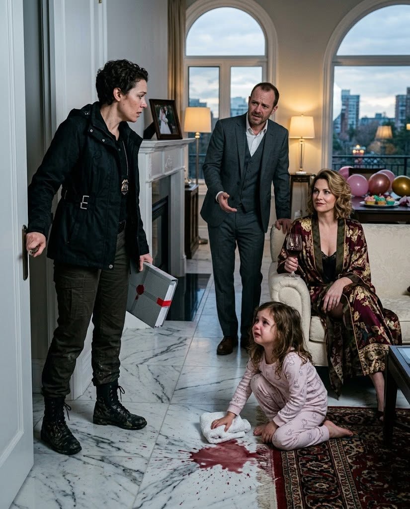 “Scrub harder,” my husband’s mistress snapped as my five-year-old daughter knelt barefoot on the cold marble floor, trying to blot red wine from a white rug.