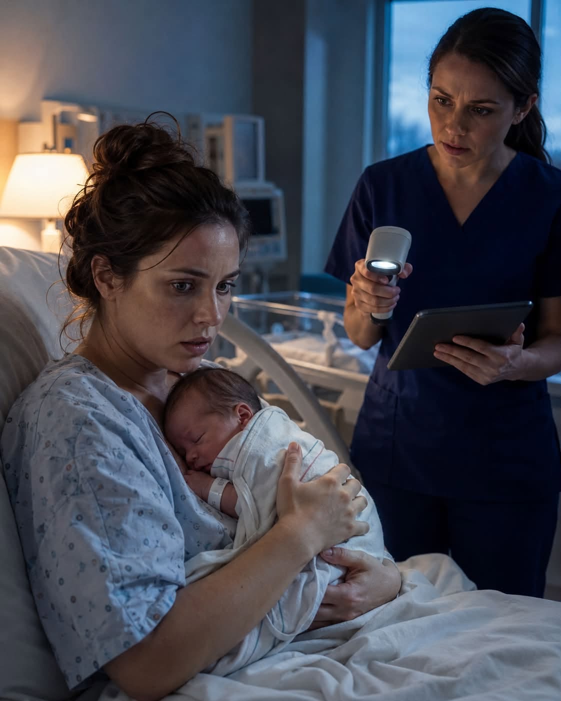My newborn son was sleeping against my chest when the nurse scanned his bracelet and frowned.