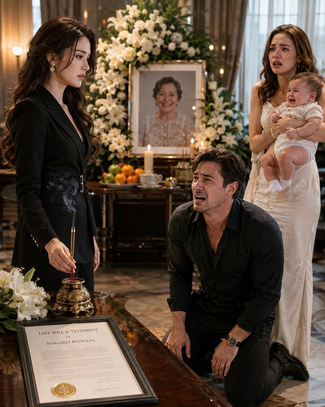 After three years overseas, my husband came home holding another woman and her baby, announced the child was his son, and demanded a divorce in the middle of the airport. He thought he was replacing me with a new family—until I led him home, where a memorial altar and his mother's final will destroyed everything he believed he had won.**