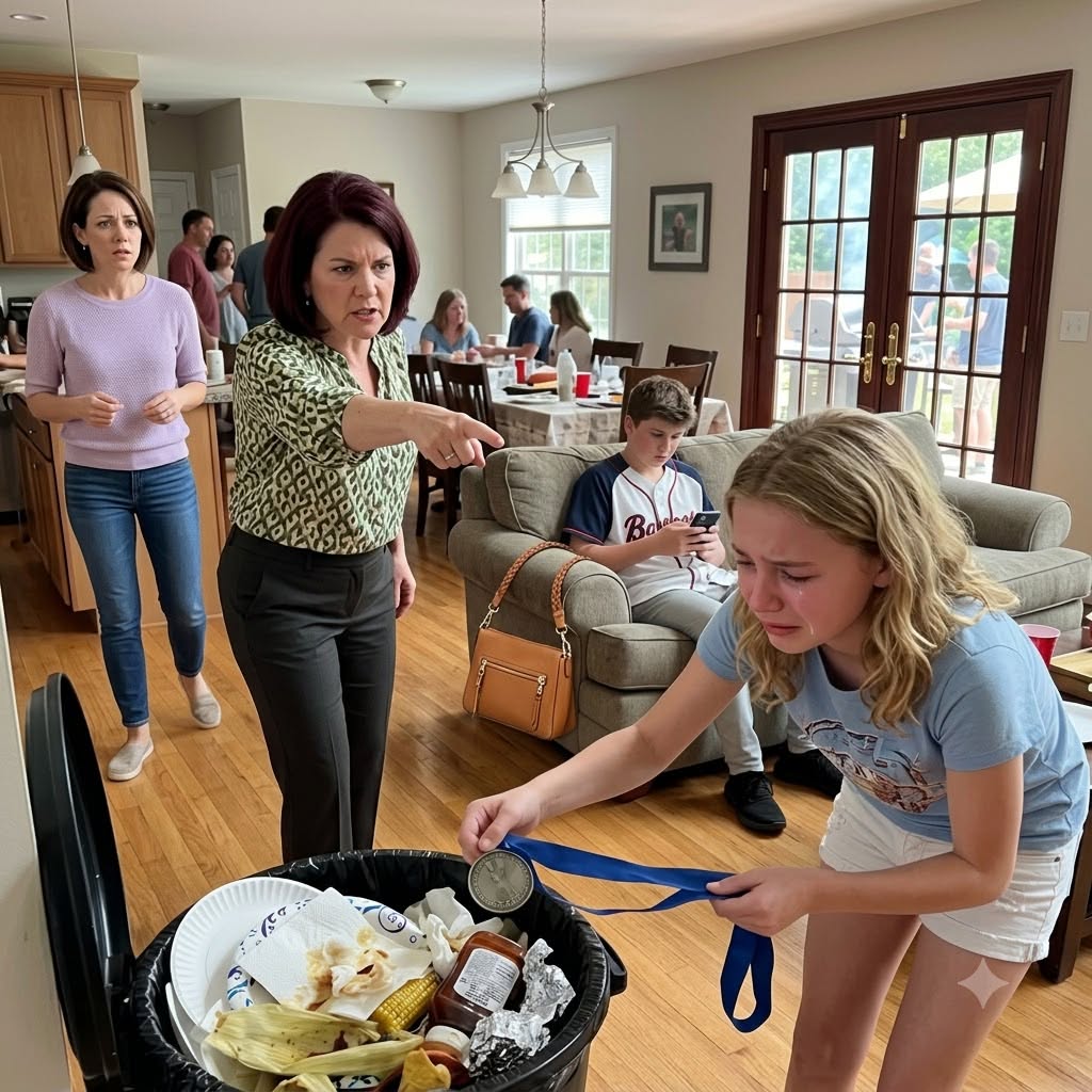 At my in-laws' barbecue, Karen threw my 12-year-old's track medals in the trash and ordered her, "Apologize to Tyler for showing off." My husband Ben did not argue. He opened the Silver Lake deed listing him as the only owner. Karen went pale when he said, "Then your lake weekends are over."