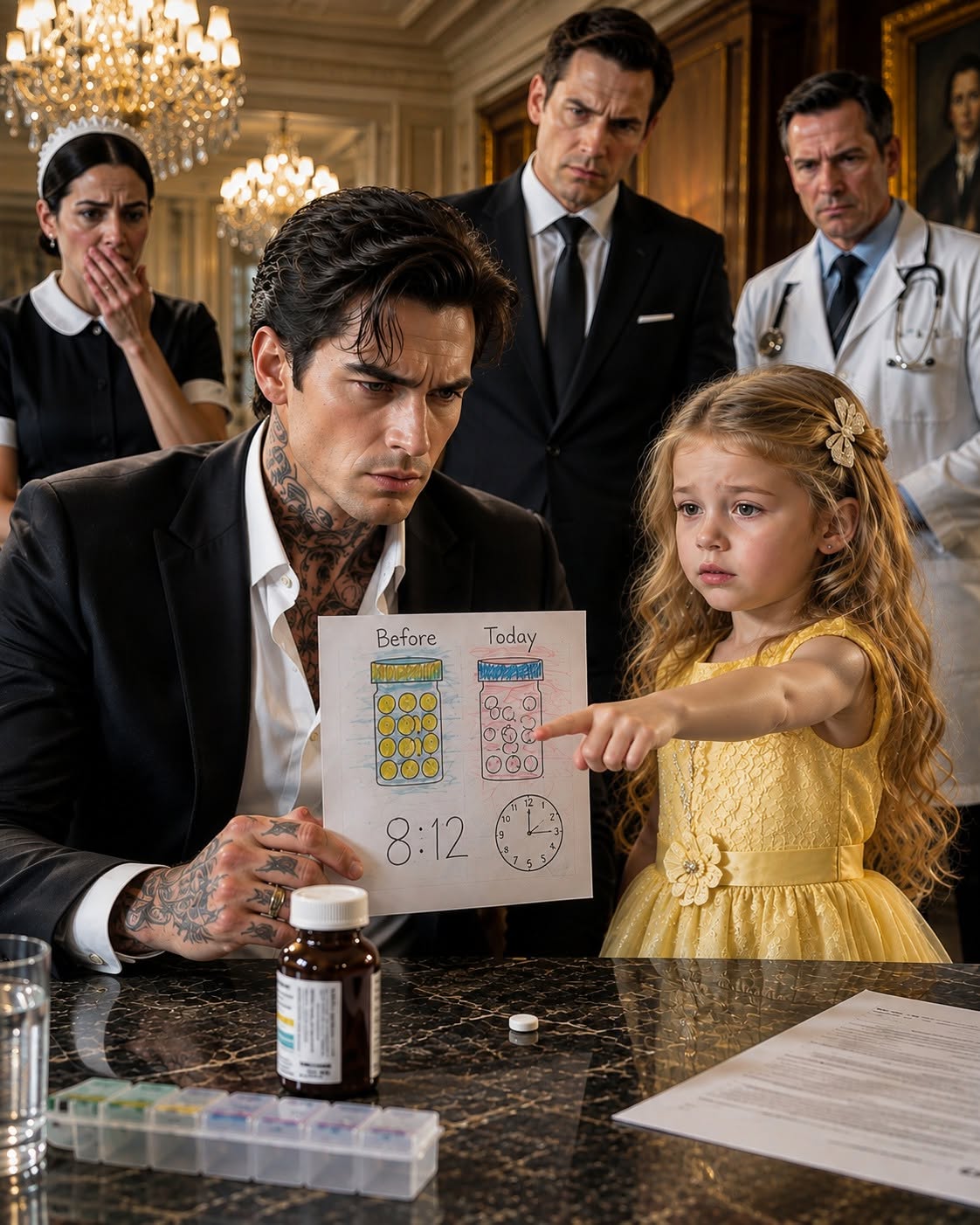 A five-year-old maid’s daughter stopped me from swallowing a pill my most trusted man had handed me—and by sunrise, her innocent crayon drawings had uncovered a three-month trail of betrayal. The man I had trusted with my life for twenty-five years hadn’t been protecting me at all. He had been quietly preparing my death.