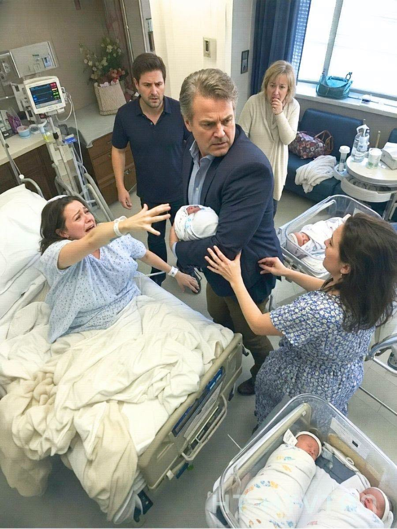 My father demanded I give one newborn triplet to my brother, saying, “You have three babies now.” I refused, but my mother told me to “hear them out,” while my husband raced home from overseas. My brother and sister-in-law still acted as if one child were extra. Then my father called me selfish, lifted my newborn from the hospital bassinet, and turned toward my sister-in-law. I reached for my baby. Everyone closed in. I already knew they had planned this before arriving. Then my father crossed one final line, and I reached for the one button beside my bed...