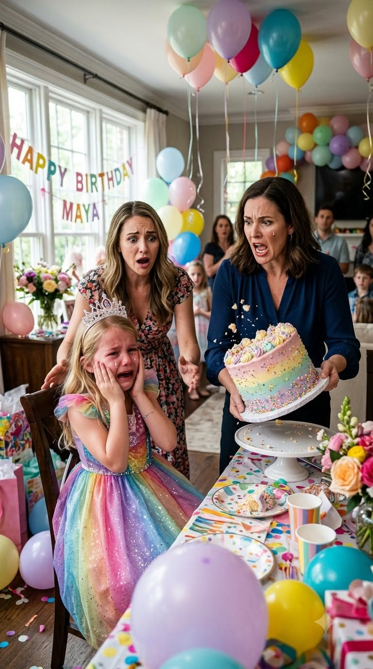 At my daughter’s birthday, my sister smashed the cake into her face as a joke. My little girl fell backward, clutching her cheek and crying in pain. The next morning, my mother begged me not to report her. Then the ER doctor studied the X-ray, locked the door, and called 911.