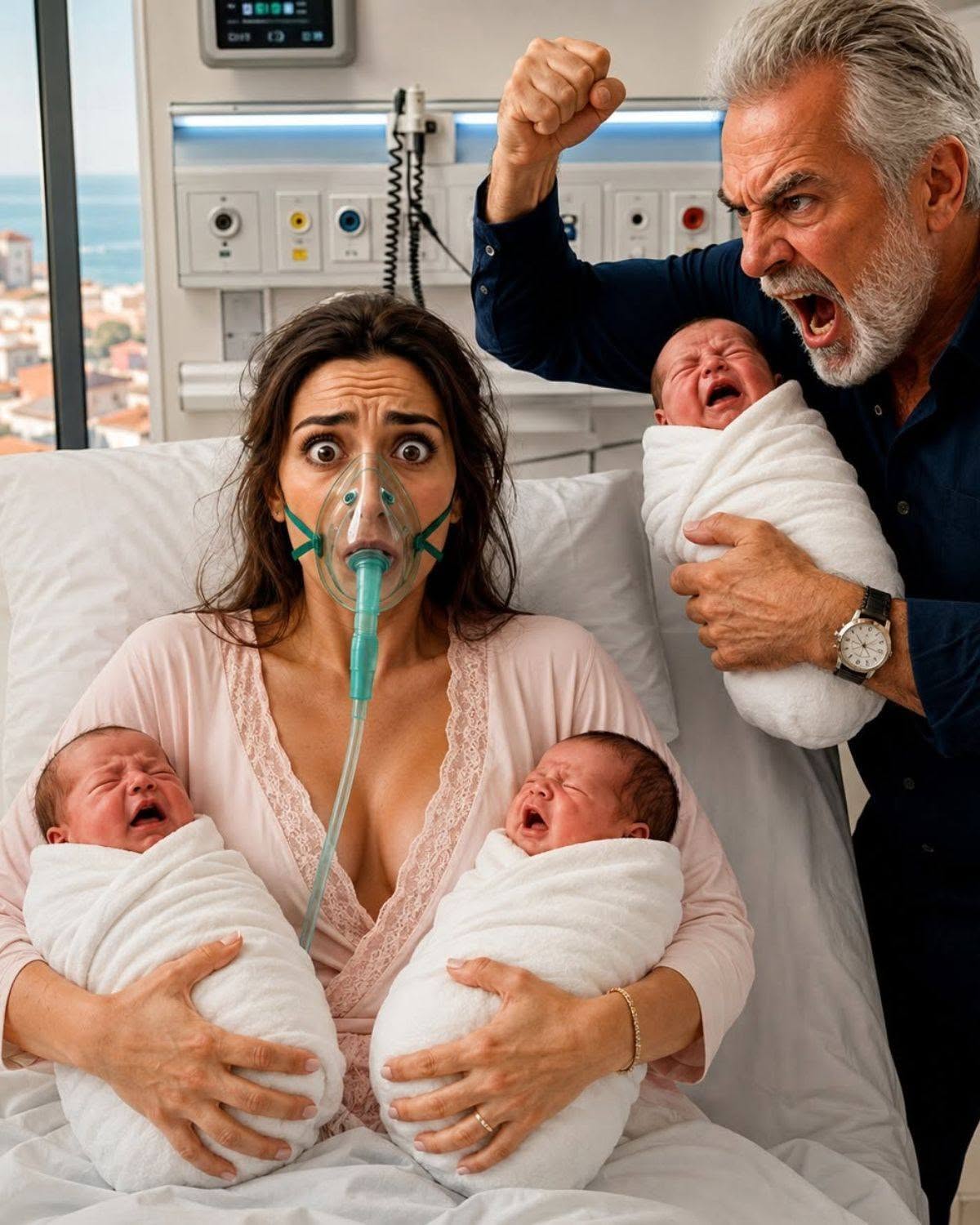 Hours after giving birth to triplets by C-section, my father took one of my newborn babies and tried to give him to my brother: “You have three, he has none.” When I tried to take my baby back, he hit me in the head. I didn’t scream; I only pressed the button beside my hospital bed… and then everyone discovered they had been planning it for months.