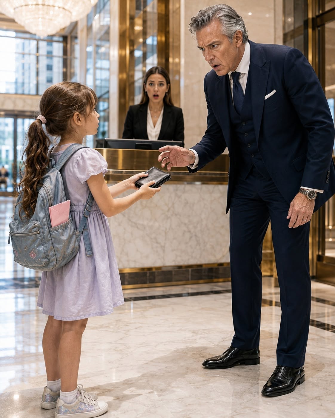 I was just an eight-year-old girl trying to return a billionaire's lost wallet... but the second he spotted the pink eviction notice sticking out of my backpack, his face went completely white. Then he barked, ""Lock every door. Nobody leaves!"" In that terrifying moment, I thought I was about to be arrested. I had no idea I had just stumbled into a secret that had been buried for twelve years.