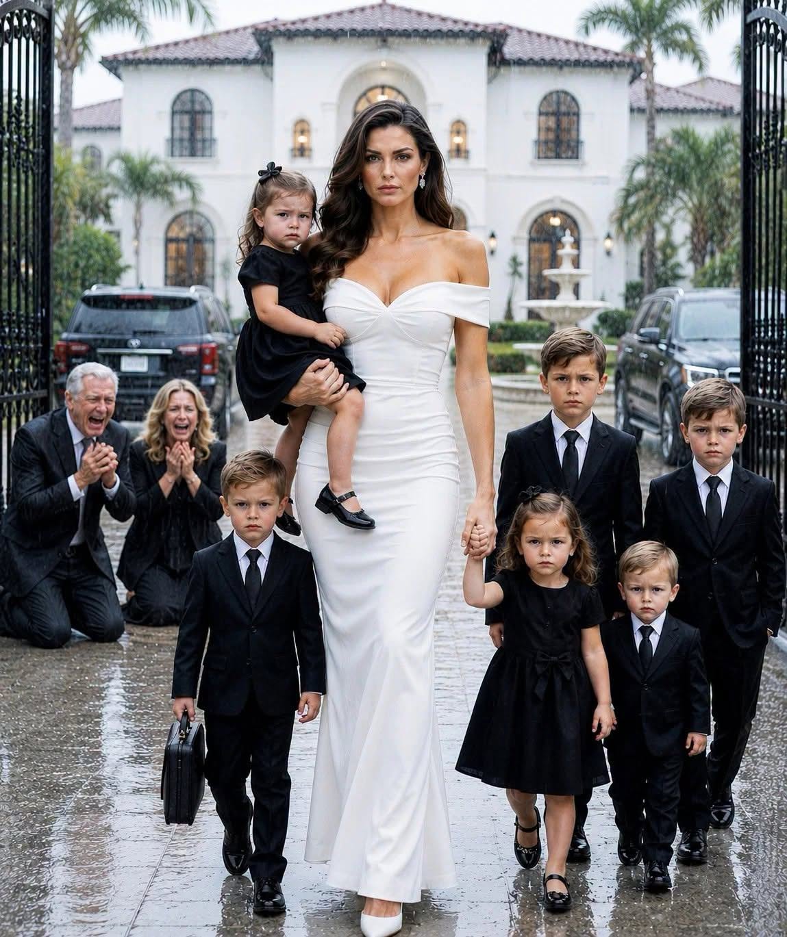 My father-in-law threw me and my six children out into the pouring rain, shouting, “Only real bl00d belongs in this house.” But the moment I mentioned the name on the deed, his expression changed and every person watching suddenly stopped laughing.