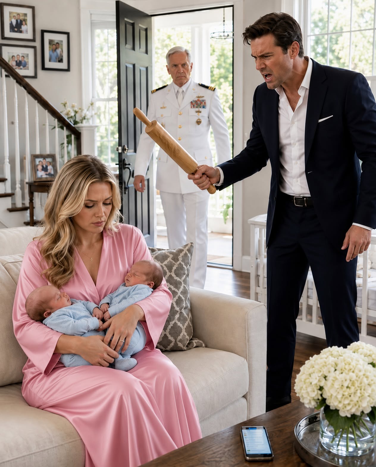 My Husband’s Phone Lit Up Beside Our Three-Week-Old Twins: “You Said the Divorce Would Be Finished Before the Babies Arrived. I’m Pregnant.” I Didn’t Confront Him—I Took One Photo of Our Sleeping Sons and Sent It to His Retired Army Colonel Father. Twenty-Eight Minutes Later, He Arrived at Our Door in Full Dress Uniform—and What He Did After My Husband Came Downstairs Left Him Completely Speechless