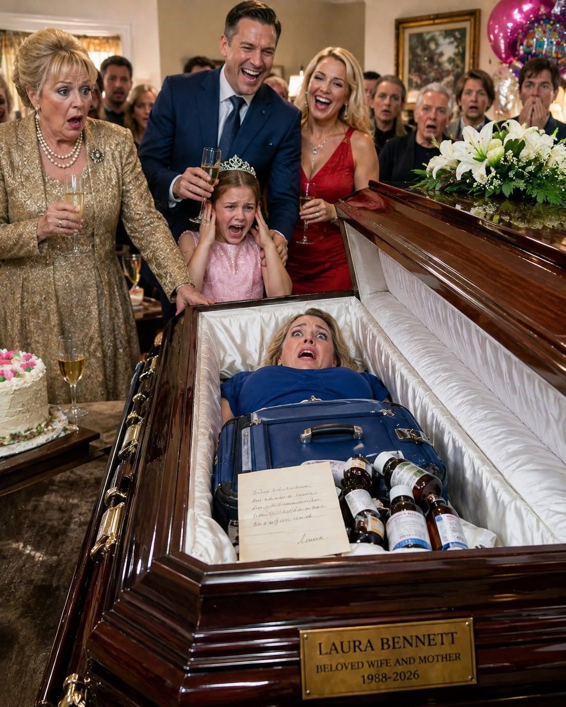 MY MOTHER-IN-LAW ORDERED A COFFIN WITH MY NAME ON IT—THEN DISPLAYED IT IN OUR LIVING ROOM DURING MY DAUGHTER’S BIRTHDAY PARTY. “THIS IS WHAT HAPPENS TO WOMEN WHO DISOBEY THEIR HUSBANDS,” SHE ANNOUNCED. MY HUSBAND AND HIS MISTRESS LAUGHED WHILE OUR TEN-YEAR-OLD DAUGHTER CRIED. THEN THE FUNERAL DIRECTOR OPENED THE COFFIN AND FOUND SOMETHING THAT MADE HIM SECRETLY CALL THE POLICE.