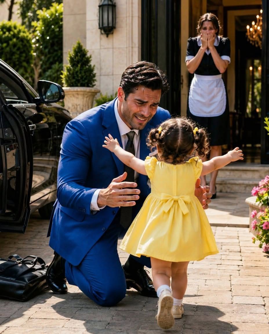 8Thirty days after leaving my silent mansion for a business trip, I came home expecting no one to notice. Instead, my maid’s two-year-old daughter ran across the driveway, threw herself into my arms, and screamed, “Daddy!”—while her mother stood in the doorway looking terrified.88