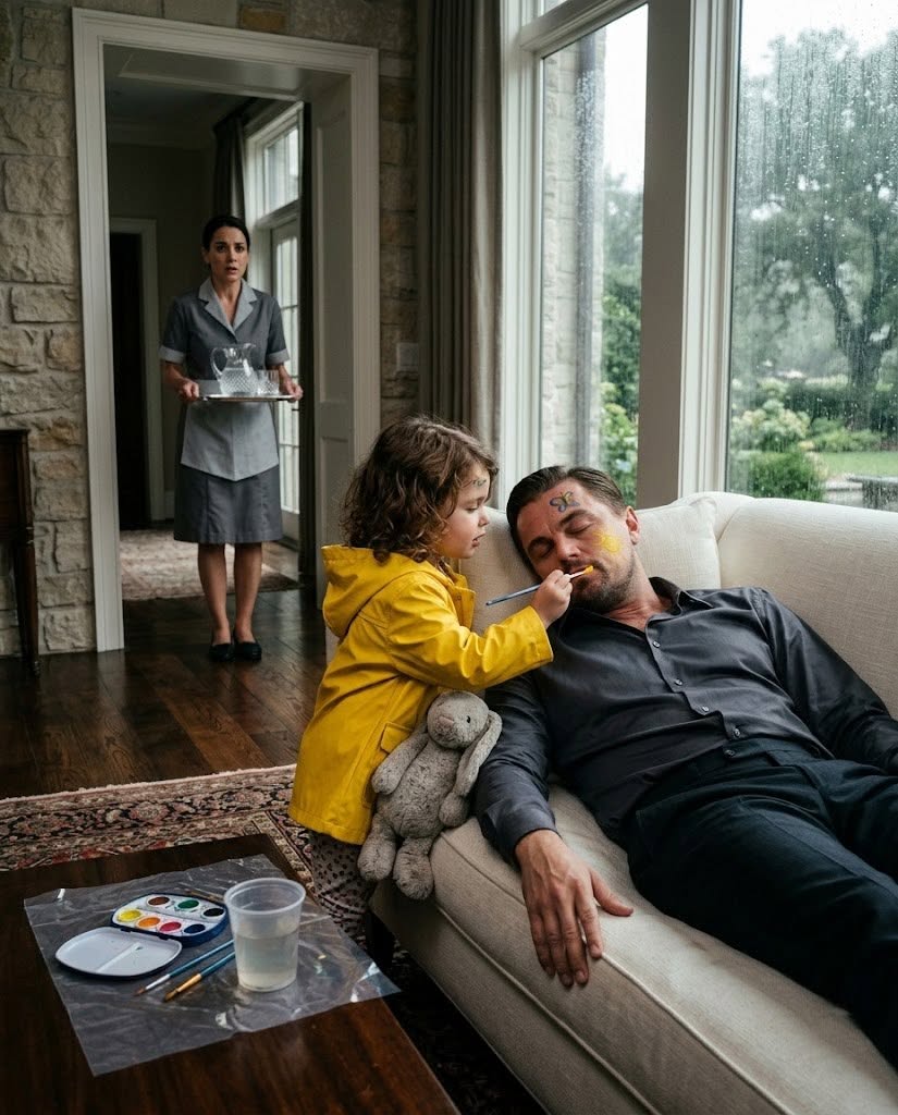 The billionaire pretended to sleep while his housekeeper’s three-year-old daughter sat nearby with a paintbrush.