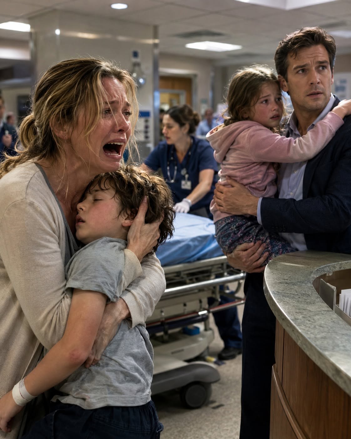 88o8My husband carried his mistress’s daughter into the ER ahead of our own son, even while our little boy shook with fever and convulsed in my arms. He made certain the other child was treated first. The following day, he returned, pleading with our son to forgive him, but the doctor blocked his path and said, “You came too late.”