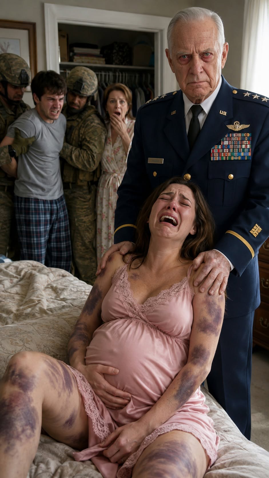 My husband beat me and convinced everyone I was just a "dramatic, hormonal" pregnant wife. He didn't expect my father, a U.S. Army Colonel, to show up unannounced in full uniform. "Don't touch the blanket," my husband panicked. The moment my father pulled back that blue blanket, the lies my husband and his mother had carefully built CRUMBLED into dust.