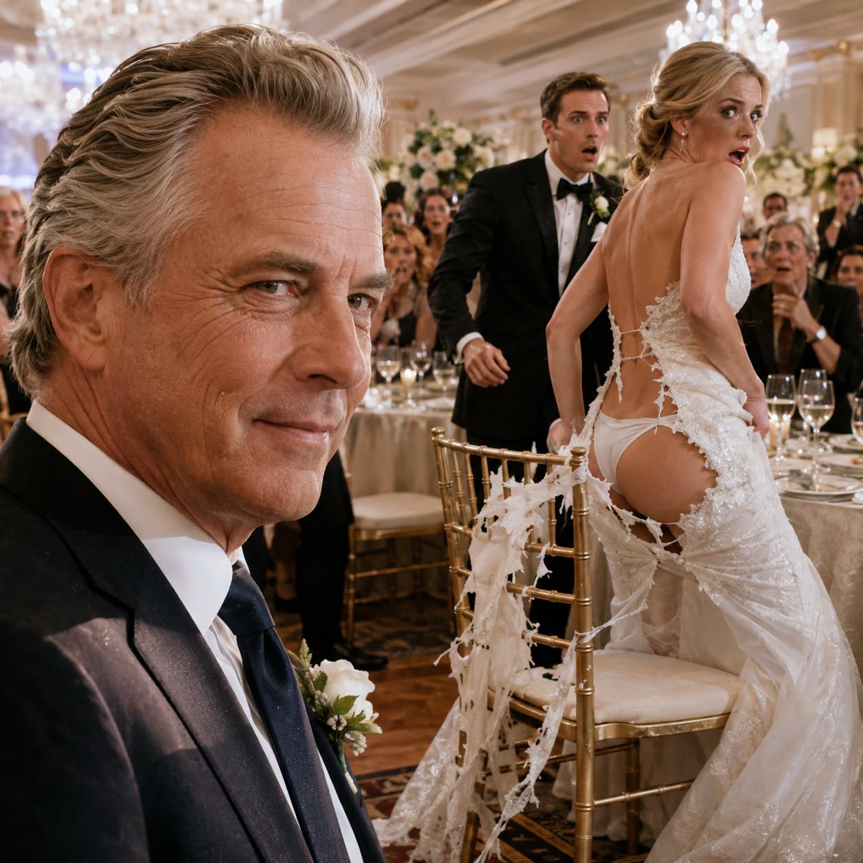 I caught my daughter-in-law pouring super glue onto the chair meant for my wife while my son stood guard, laughing like it was harmless. I said nothing—I simply switched the chairs before the ceremony began. Hours later, the MC announced, “Bride and groom, please stand.” A sharp tearing sound ripped through the room. She froze, horrified, as every guest turned toward her. I smiled quietly, because that embarrassing moment was only the beginning of what I had planned.
