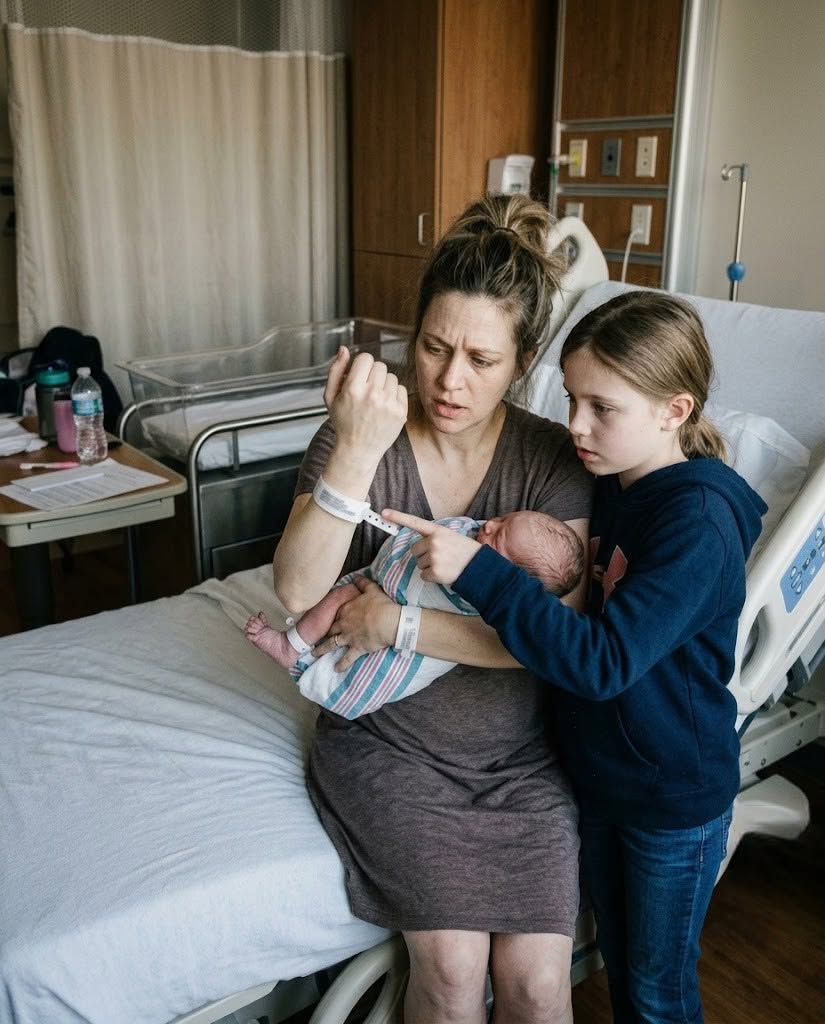 My ten-year-old daughter stared at the newborn in my arms, her face pale, before whispering, “Mom… we can’t take this baby home.”