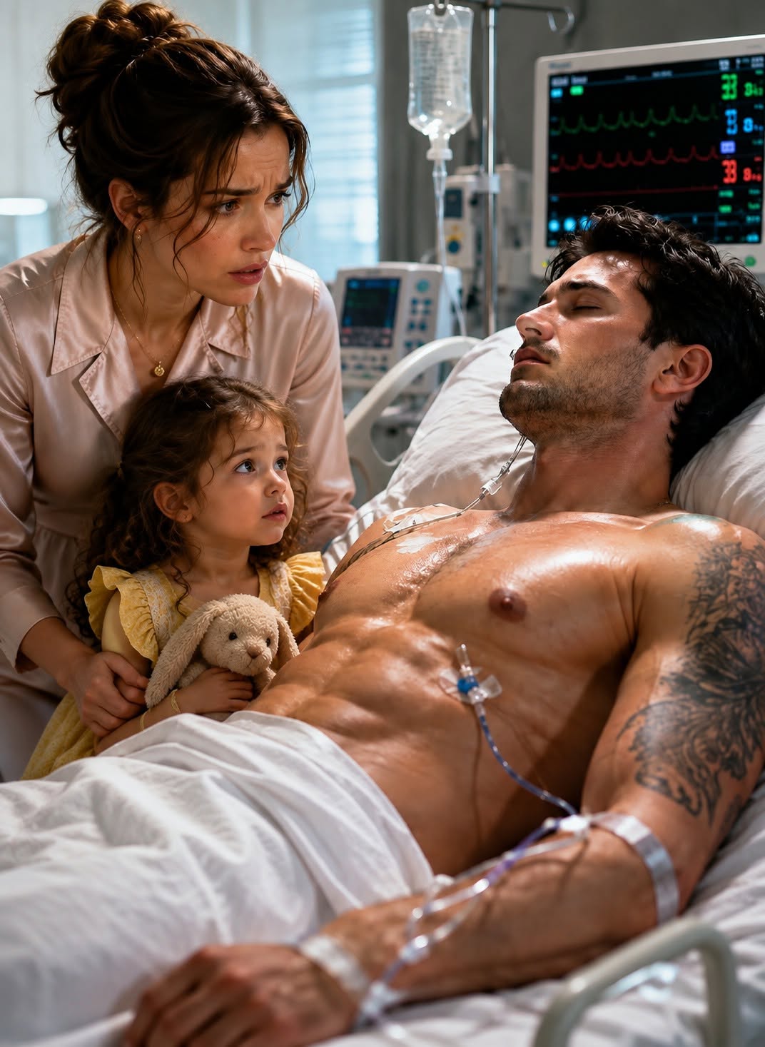 The night my three-year-old daughter refused to leave the hospital room of the most feared mafia boss on the East Coast, every doctor insisted Adrian Vale was stable. Then Lily looked at me, clutched her stuffed rabbit, and whispered, “Mama, he smells wrong”—and less than a minute later, every monitor in the room started screaming.
