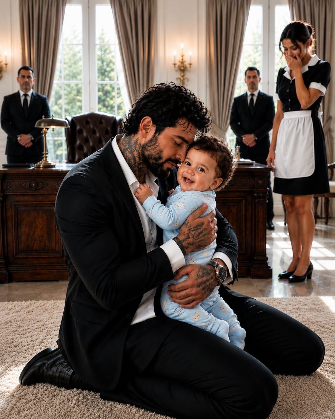 My maid’s eight-month-old baby crawled into my office while my enforcer was holding a gun on a traitor, but instead of reacting like the ruthless Mafia Boss everyone feared, I dropped to my knees and cried. The baby had the same eyes, dark curls, and face as the son I had buried three years earlier.