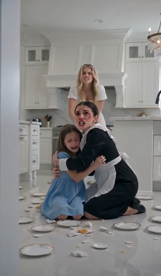 "The Maid Shielded Her Little Girl From His Fiancée’s Blow—Then the Child Looked at the Millionaire and Whispered, “Daddy…”