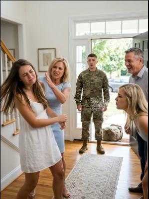 39 My mother slapped me so hard I slammed into the wall. My sister-in-law spat at me, and my brother-in-law laughed and called me a gold digger, thinking my husband was away on duty. But when the door opened and he walked into the room, his next words left them speechless with horror.