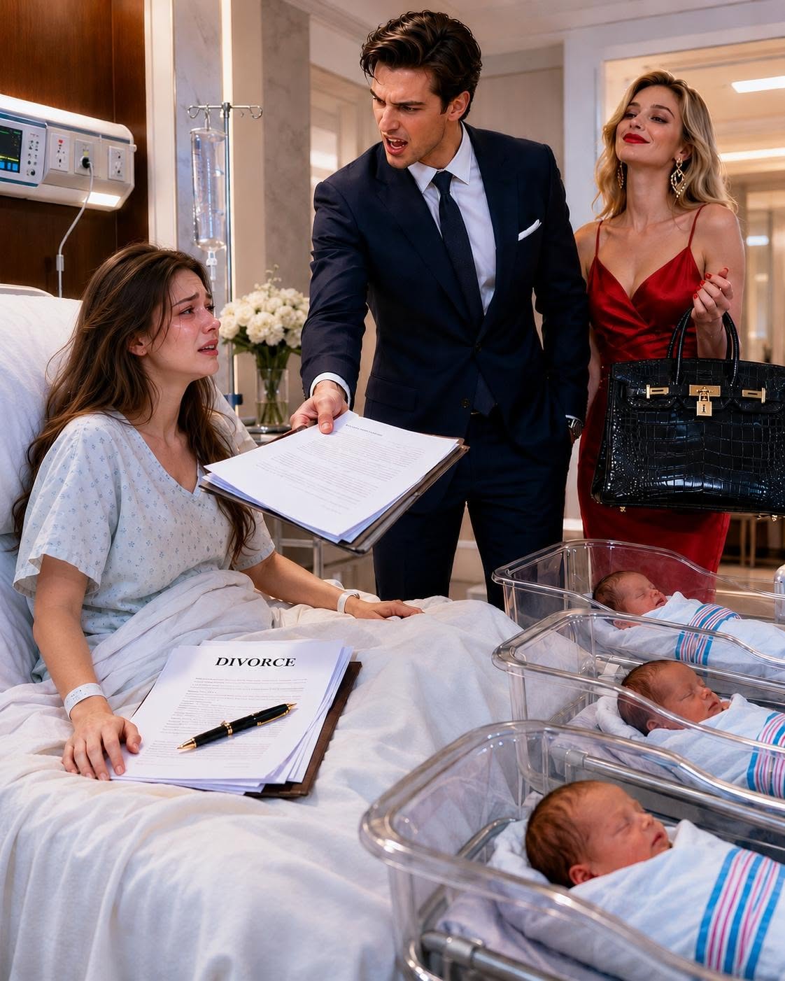 My Billionaire Husband Brought His Mistress to the Maternity Ward to Force Me Into a Divorce Right After I Gave Birth to Triplets—But My Next Phone Call Will Ruin Them.