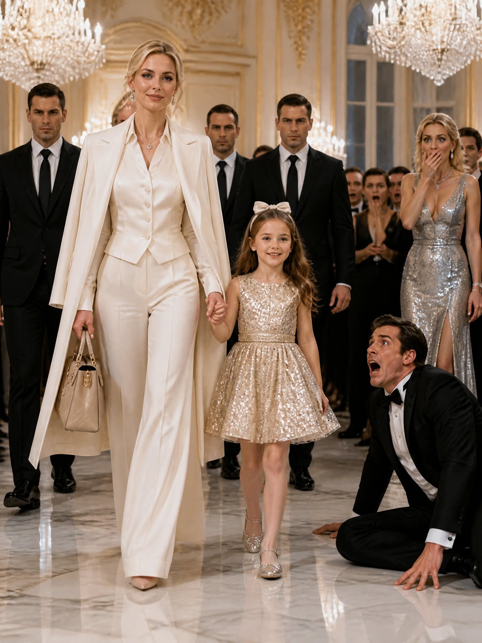 I took my six-year-old daughter to surprise my husband at his company's major gala, expecting a sweet family moment. But before we could even head up, his secretary calmly informed me that his 'wife and son' were already upstairs waiting for him.