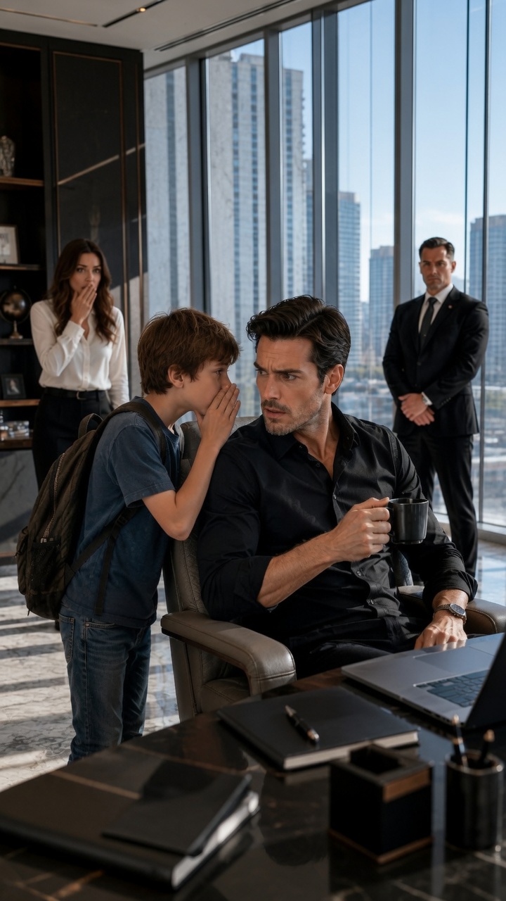 A Billionaire CEO Was About to Take His Morning Coffee… Until a Young Boy Quietly Said Four Words That Stopped Him Cold. Within Minutes, His Entire Headquarters Was Under Lockdown. M1