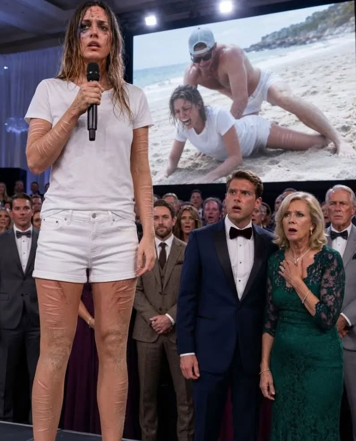 My boyfriend abandoned me injured on the beach while his mother m0cked me outside the hospital, claiming I only wanted attention. I stayed silent. Two weeks later, I appeared at his company’s anniversary gala, took the microphone, and played the evidence on the giant screen. His confident smile vanished instantly and the most damaging proof was still to come.