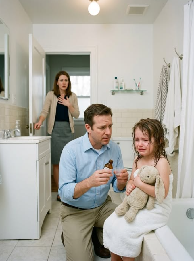 sdt-When My Five-Year-Old Daughter Clung to Me After Her Bath and Begged Me Not to Leave, I Finally Stopped Doubting the Fear in Her Eyes—Then I Found the Paper Cup, the Timer, and the Unlabeled Powder Beside the Tub, Called the Police Before My Husband Could Explain It Away, and Learned Our Home Had Been Hiding a Secret No Child Should Ever Carry