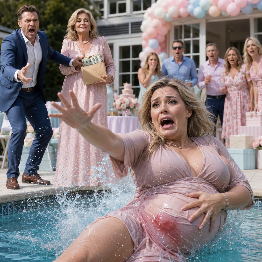 I’ll never forget my baby shower. Eight months pregnant, I watched my husband hand my entire $23,000 delivery fund to his mother—right in front of everyone. When I tried to stop him, he shouted, his family backed him, and in the chaos I lost my footing and fell into the pool. As I struggled to stay afloat, I looked down at my belly… and everything went cold. - True Stories