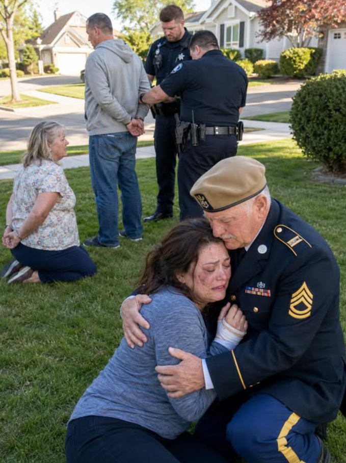 My daughter whispered, “Dad, help,” and the line went dead. I drove at 100 mph to her in-laws’ mansion. My son-in-law blocked the porch, gripping a baseball bat, sneering, “This is a private family matter. Your daughter needed discipline.” One punch dropped him. Inside, I found his mother pinning my daughter down as she screamed, sawing off her long hair. “This is the price of disobedience,” she hissed. I tore my daughter free just in time—her body burning with fever as she collapsed in my arms. They thought I’d leave quietly. They were wrong. It was time they learned who I really am.