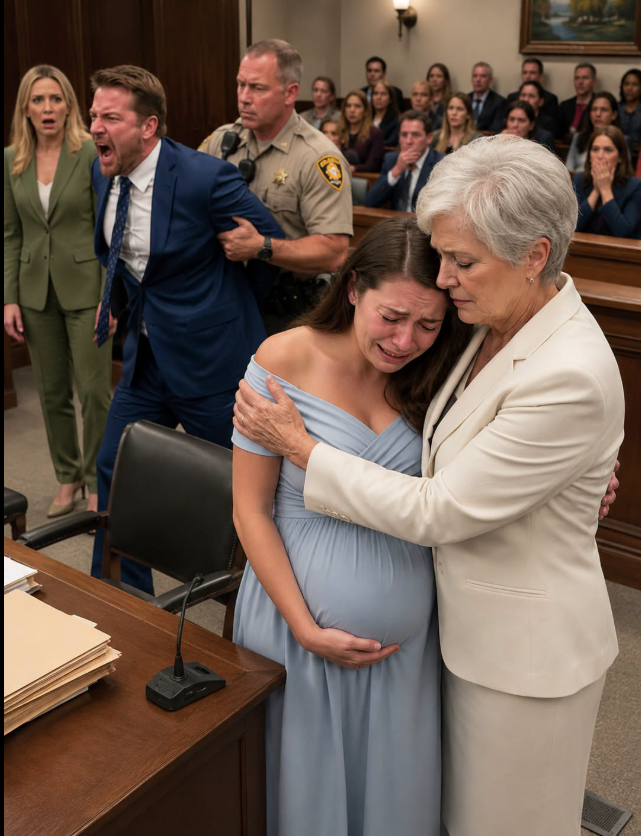 At my divorce hearing, I was eight months pregnant when the judge ruled that I would walk away with nothing. My husband smirked, convinced he had won. “Let’s see how you and that baby survive without me,” he sneered. I fought back tears and prepared to leave—until the courtroom doors flew open. A billionaire woman stepped inside and said, “My daughter will live far better without you.” What happened next changed everything.