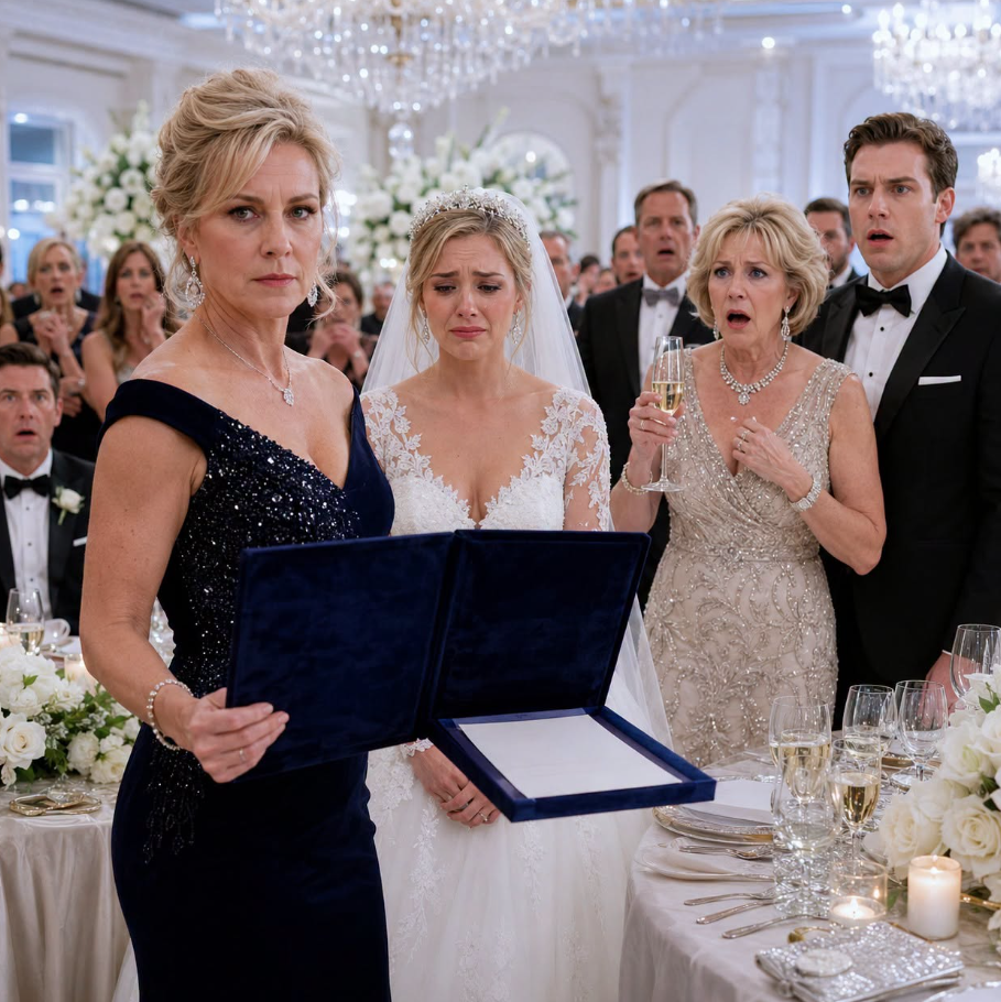 At my daughter’s wedding, the groom’s mother raised her champagne glass and announced, “We finally taught this penniless girl how to behave.” Five hundred guests laughed while my daughter stared at the floor. I stood, calmly opened the velvet folder beside my plate, and said, “Before you finish that toast, you should know who owns this hotel—and who approved the loan keeping your family’s company alive.” The groom’s smile disappeared before I revealed the second document. - True Stories