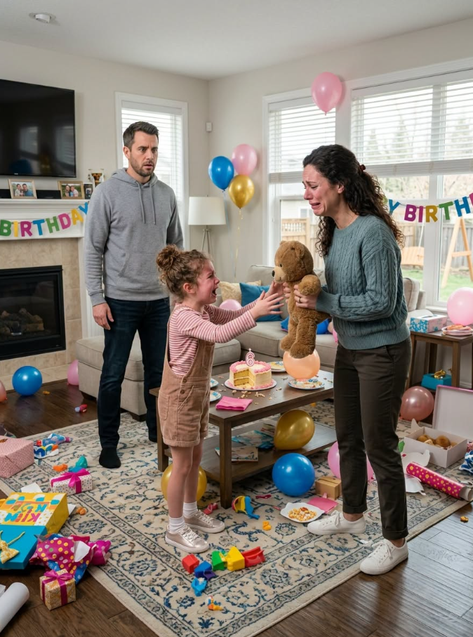 My in-laws sent my 6-year-old daughter a cute brown teddy bear for her birthday. She smiled for a second, then suddenly froze and asked, “Mommy, what is it?