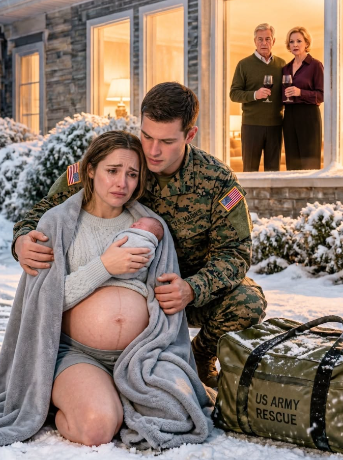 After eighteen months deployed overseas, I came home through a blizzard expecting warmth, but found my wife collapsed on the frozen porch, clutching our baby. “Your parents said we were no longer family,” she whispered.