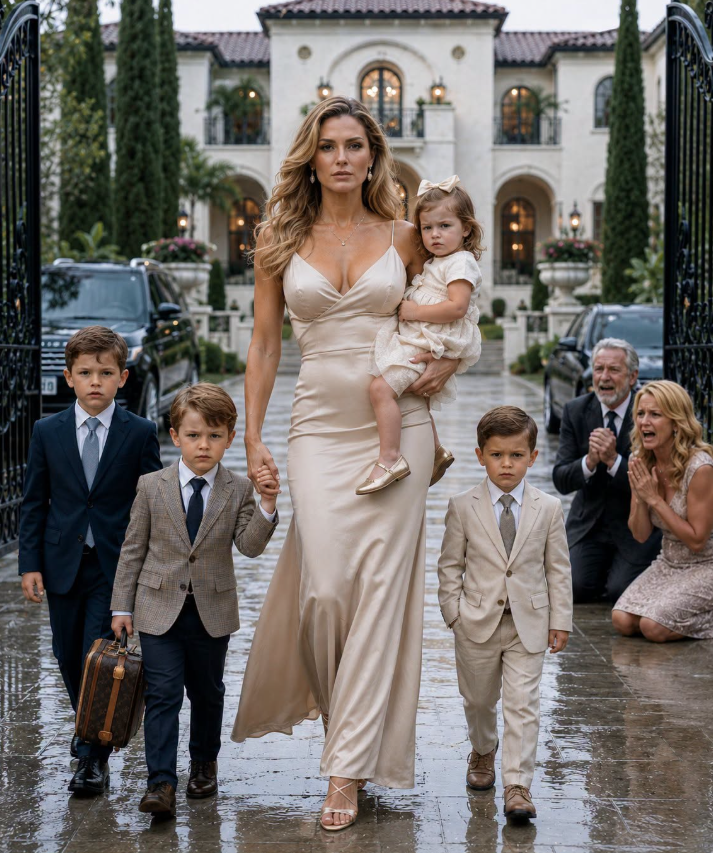 My father-in-law shoved me and my six children out into the storm and yelled, “Only true family has a place under this roof.” But the moment I said the name written on the property deed, his face changed, and everyone watching from the windows stopped smiling.