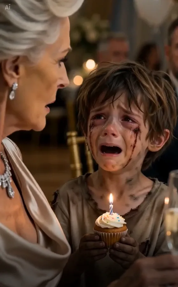 My high-society mother-in-law spent millions on her birthday gala, ensuring every diamond and crystal was flawless, but her perfection shattered when a barefoot, crying 5-year-old boy in rags walked into the ballroom.