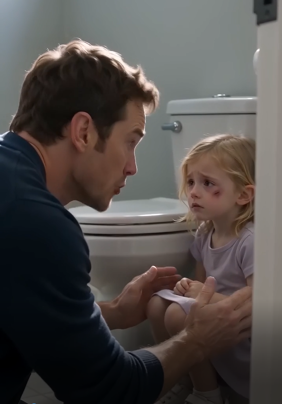 My 5-year-old daughter, injured behind the toilet, whispered, "Dad, do I have to apologize to you again?"