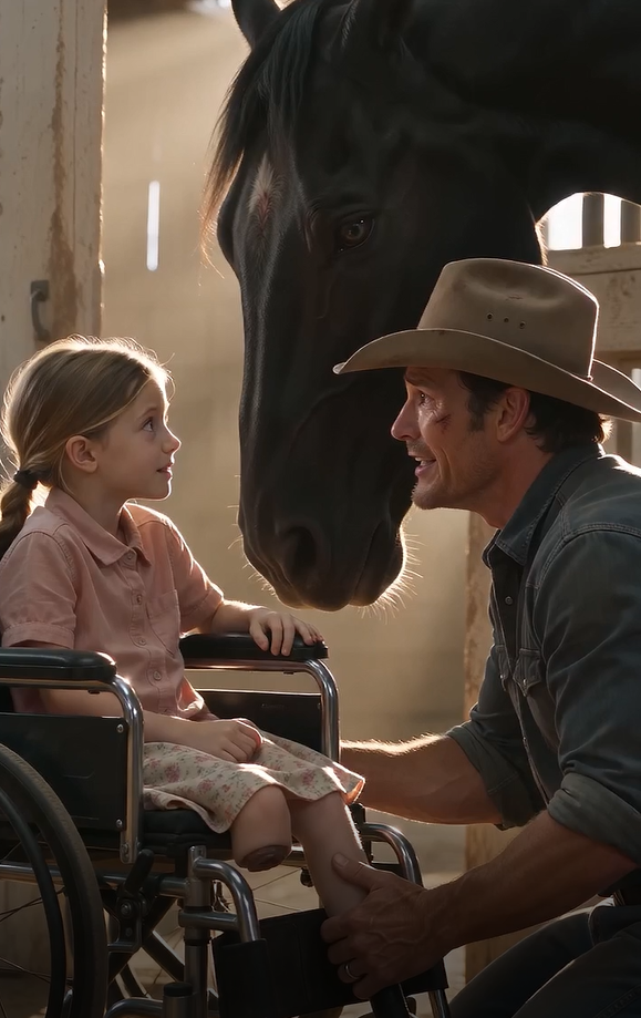 A nine-year-old girl with one leg asked a terrified cowboy if his most dangerous horse could take her to heaven, and his reaction broke everyone.