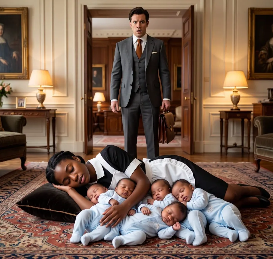 Billionaire Caught His Black Maid Sleeping on the Floor With His Five Babies—But What He Did Next Left the Entire Mansion Speechless and Changed Her Life Forever
