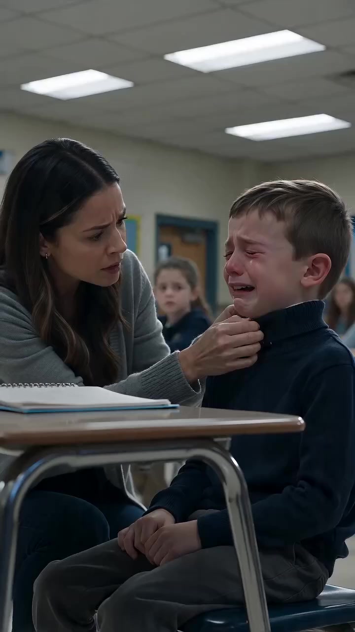 “The kindergarten teacher was only checking on the swollen neck of a 5-year-old boy… but when she closed the classroom door, she discovered a secret that silenced the entire school.”