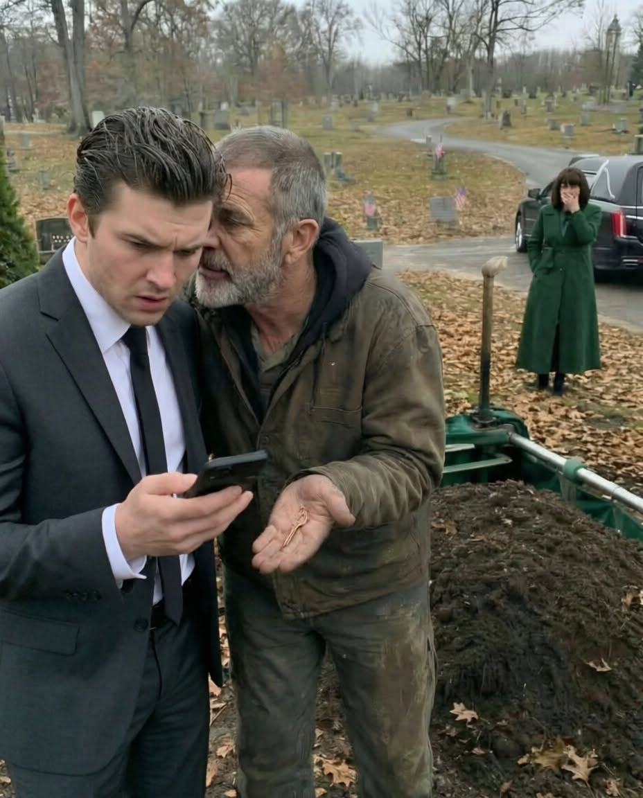 "At my father’s graveside, the gravedigger gripped my arm and whispered, “Sir, your father paid me to bury an empty coffin.” Before I could even speak, he pushed a brass key into my hand. “Don’t go home,” he warned. “No matter who calls, no matter what they say. Go to Unit 17 on Route 9. Right now.” Then my phone buzzed. A text from my mother appeared on the screen. Come home alone. My father had been buried less than five minutes earlier. Or so I believed.