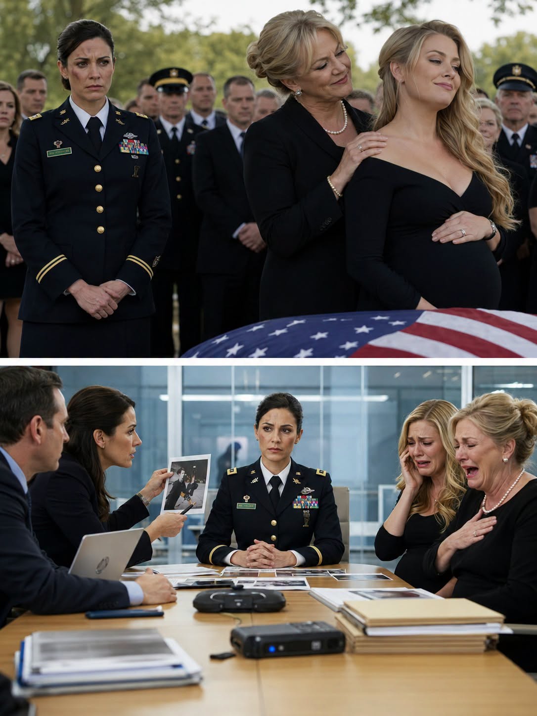 At my husband’s funeral, his mother introduced his pregnant girlfriend as “the woman he really loved.” I stood in uniform, silent, until the chaplain read the benefits paperwork naming me sole beneficiary.