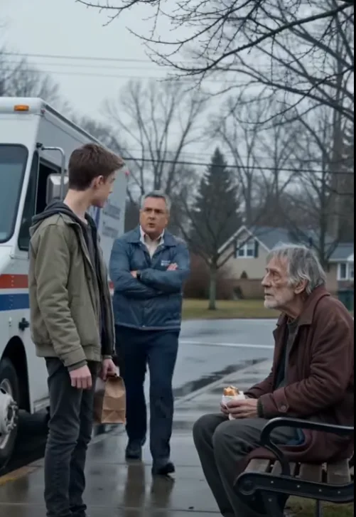 A 16-year-old delivery worker gave away the only sandwich he had to an elderly man shivering alone on a wet park bench. His manager saw it and warned