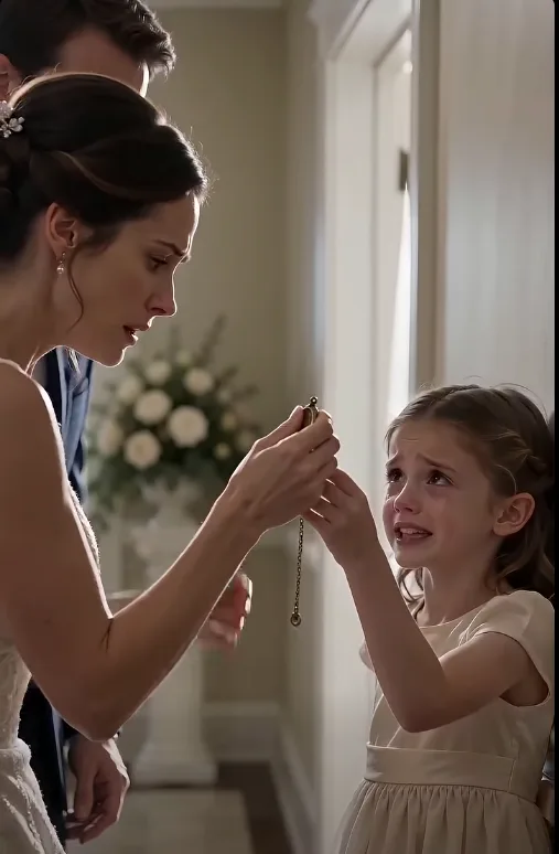 The bride was already pulling the gold locket from the little girl’s neck when the groom ran in.