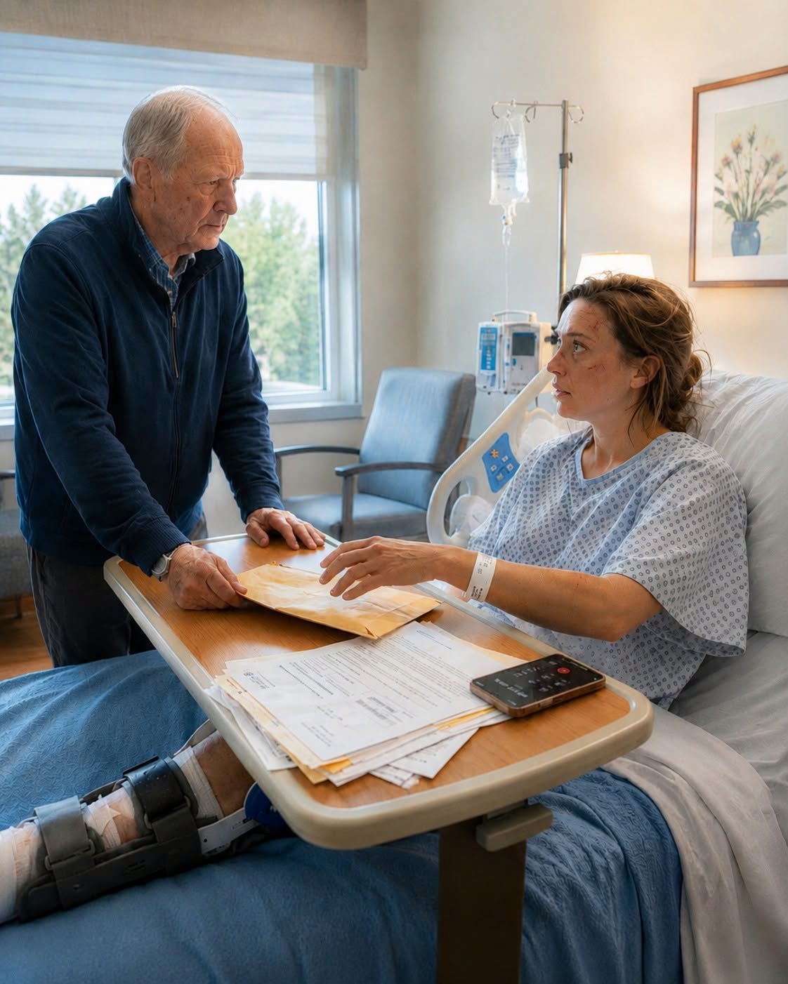After my car accident, Mom refused to take care of my six-week-old baby, saying, “Your sister never has emergencies like this.” Then she left for a Caribbean cruise. From my hospital bed, I arranged professional care and stopped the $4,500 monthly support I had been paying her for nine years—$486,000 in total. A few hours later, Grandpa stepped into my room and said…